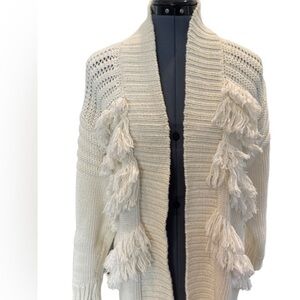 SANDRO Cream heavy cable knit open fringe cardigan Size Small